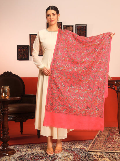 Pashmoda Womenƒ??s 100% Pure Wool Sozni Hand Embroidered Stole (Size: 71x203 cm)