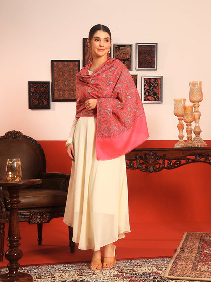 Pashmoda Womenƒ??s 100% Pure Wool Sozni Hand Embroidered Stole (Size: 71x203 cm)