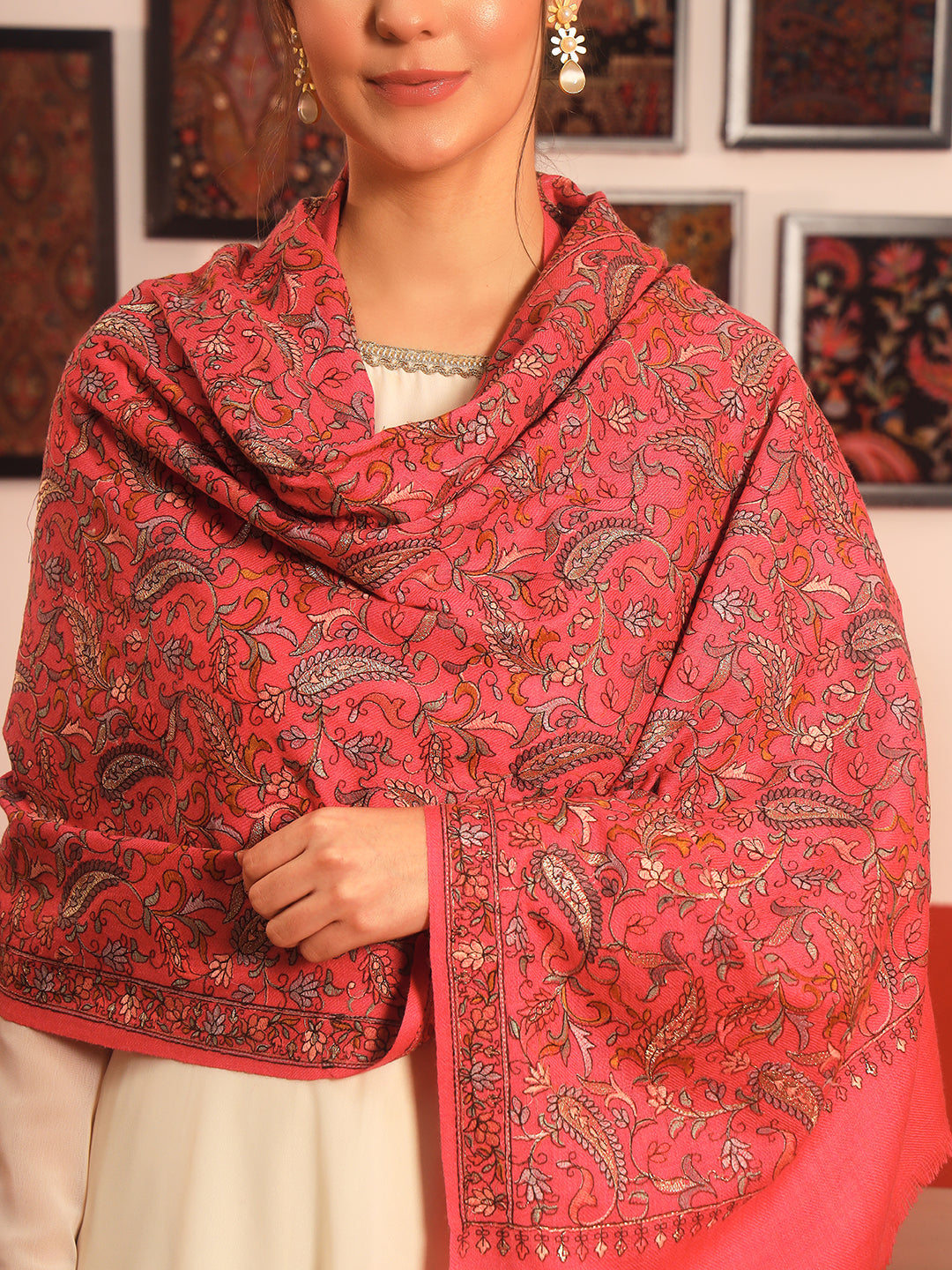 Pashmoda Womenƒ??s 100% Pure Wool Sozni Hand Embroidered Stole (Size: 71x203 cm)