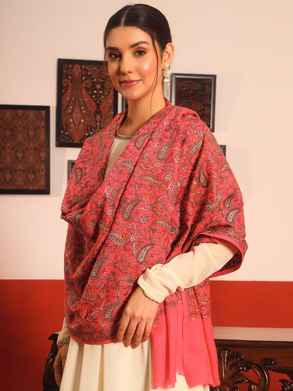 Pashmoda Womenƒ??s 100% Pure Wool Sozni Hand Embroidered Stole (Size: 71x203 cm)