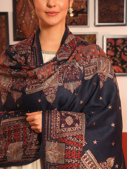 Pashmoda Women Zavian 100% Pure Wool Sozni Hand Embroidered Shawl (Size: 101x203 Cm)
