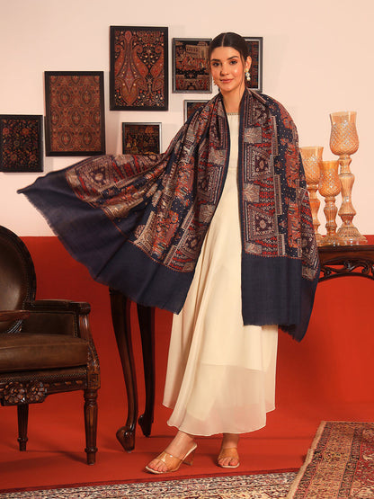 Pashmoda Women Zavian 100% Pure Wool Sozni Hand Embroidered Shawl (Size: 101x203 Cm)