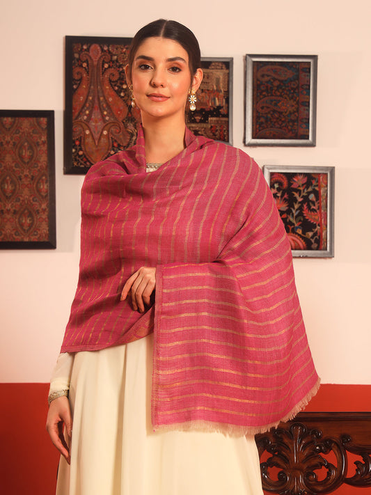 Pashmoda Women Golden Mirage Reversible Zari Moonlight Fine Wool Stole (Size: 71x203 Cm)
