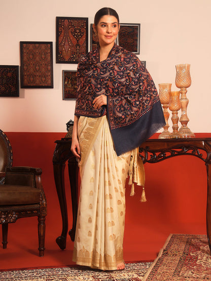 Pashmoda Womenƒ??s 100% Pure Wool Sozni Hand Embroidered Stole (Size: 71x203 cm)