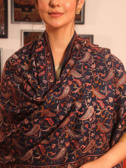 Pashmoda Womenƒ??s 100% Pure Wool Sozni Hand Embroidered Stole (Size: 71x203 cm)