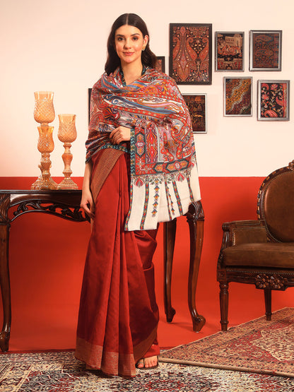 Pashmoda Women Rangrez Rangkalam  100% Pure Wool Fabric Kalamkari Embroidered Shawl (Size:101x203 cm)