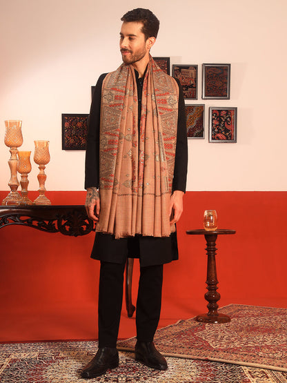 Pashmoda Men Zavian 100% Pure Wool Sozni Hand Embroidered Shawl (Size: 101x203 CM)