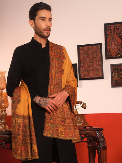 Pashmoda Men Arcadia Borders Kashmiri Jamawar Woven Shawl (Size: 101X203 CM)