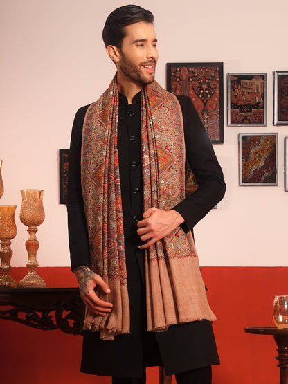 Pashmoda Men Mahnoor 100% Pure Wool Sozni Hand Embroidered Shawl (Size: 101x203 CM)
