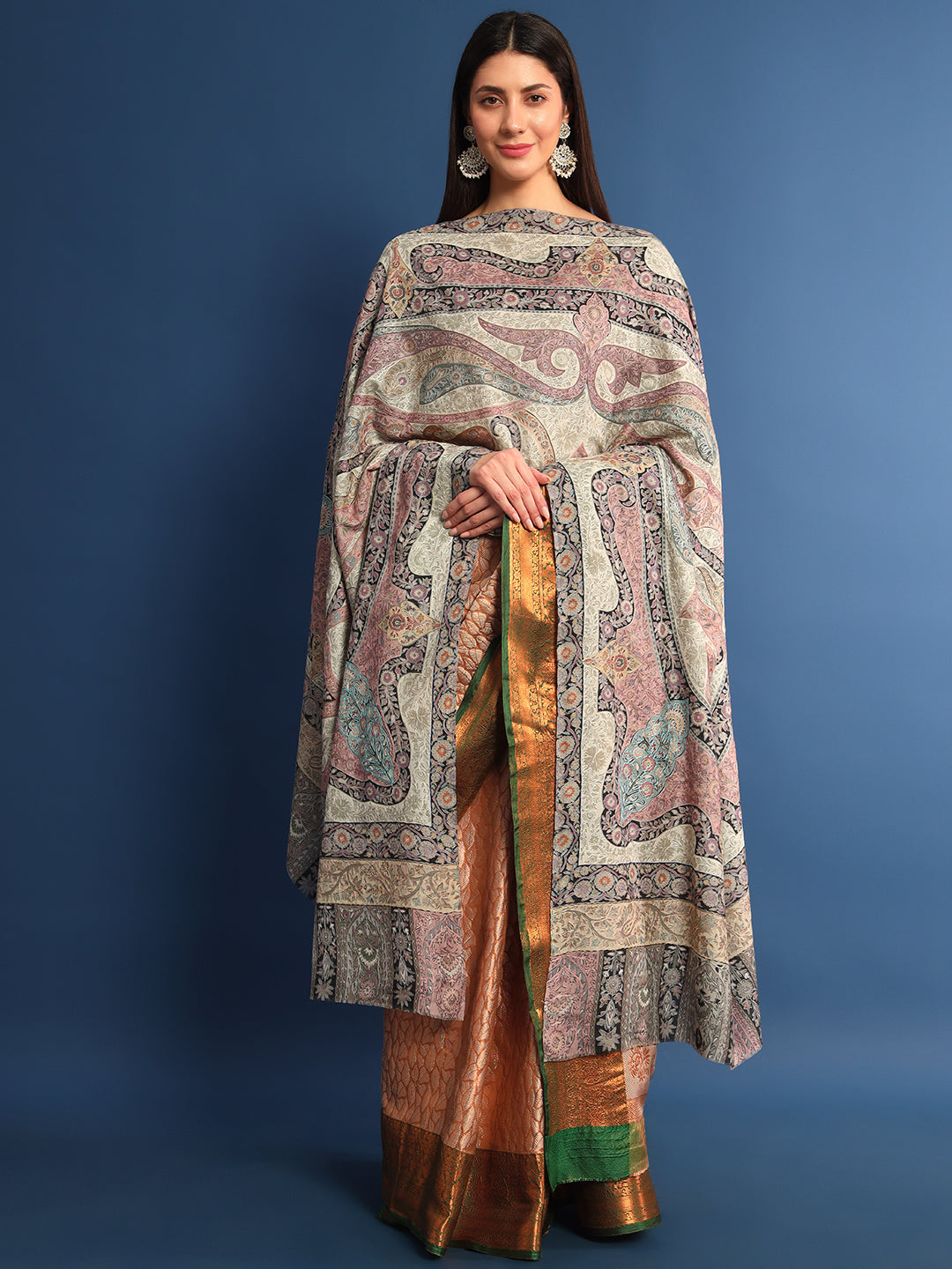 Women Safa  Kalamkari Embroidered Shawl (Size: 115x230 CM)