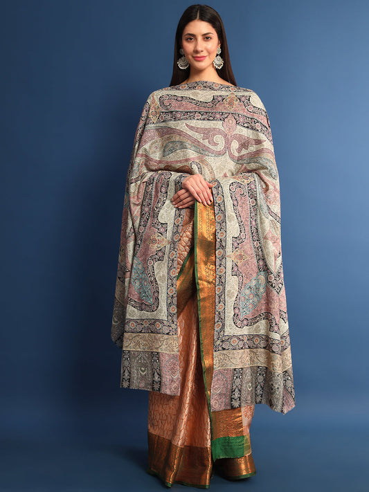 Women Safa  Kalamkari Embroidered Shawl (Size: 115x230 CM)