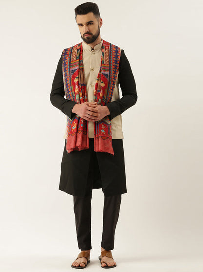 Men's Shahnaz 100% Pure Wool Printed Shikaardar Lohi, Shawl(Size: 127x254 CM)