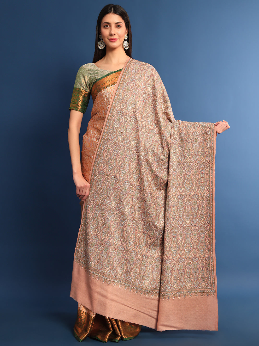 Pashmoda Womenƒ??s Gulsheren 100% Fine Wool Sozni Hand Embroidered Shawl (Size: 101x203 Cm)