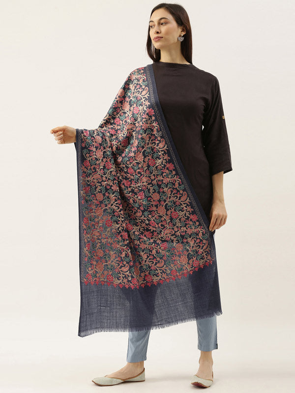 Women's Gulkaari 100% Pure Wool Nalki Embroidered Stole (Size 71x203 CM)