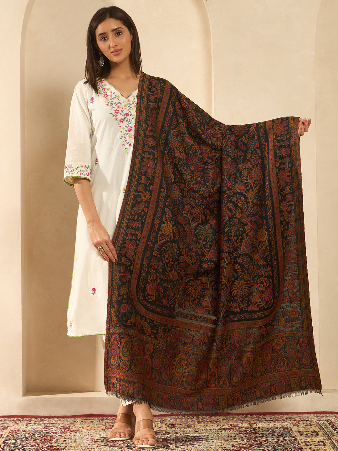 Women Orchard Kaani Wool Blend Kashmiri Shawl