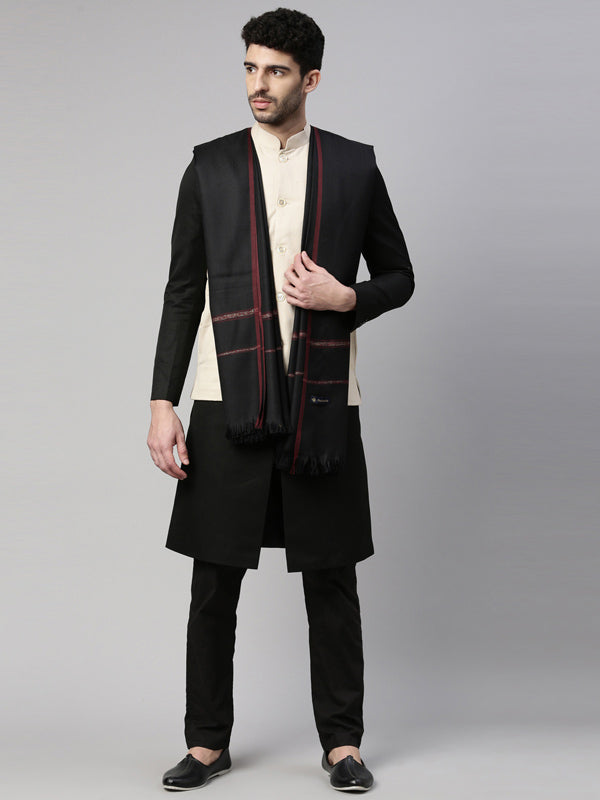 Men farhat Woven Design Shawl (Size  127x254 cms, Black Color)