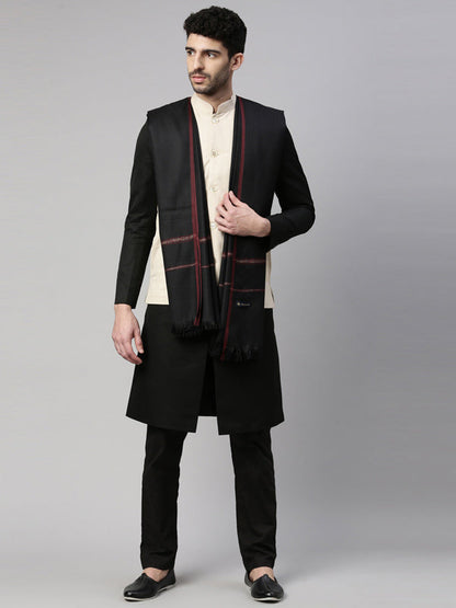 Men farhat Woven Design Shawl (Size  127x254 cms, Black Color)