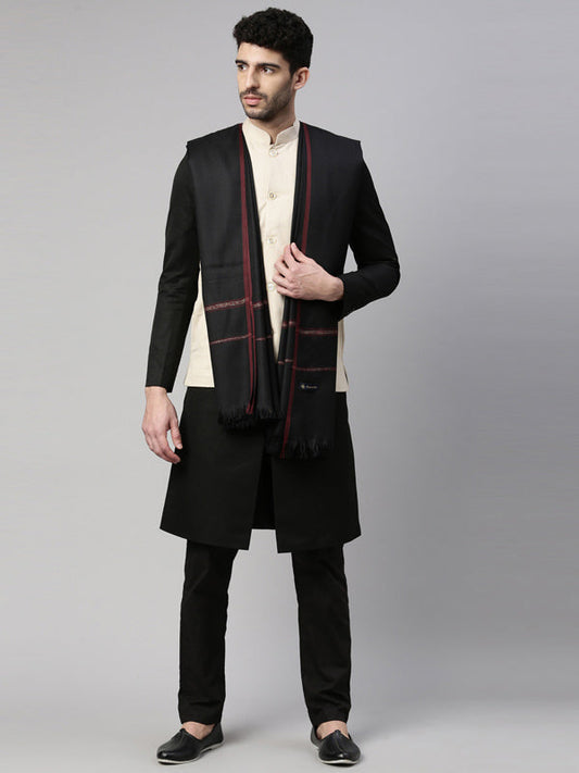 Men farhat Woven Design Shawl (Size  127x254 cms, Black Color)