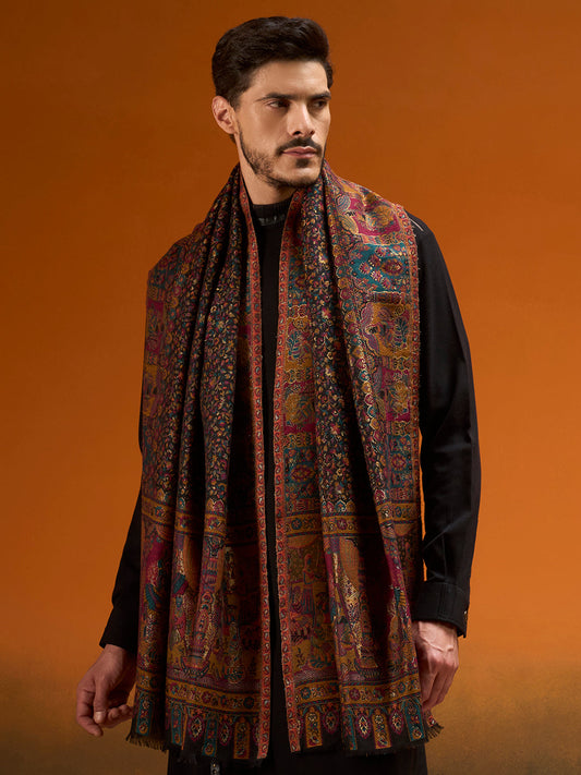 Men Persian Court Fine Wool Kaani Stole (Size: 71 × 203 cm)