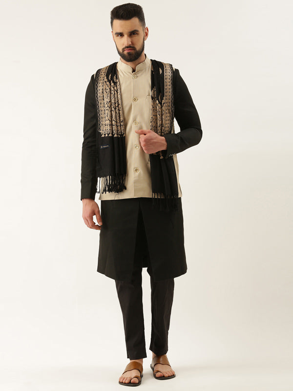 Menƒ??s Shalimaar Kashmiri Embroidery Stole ,Size 71X203 CM, Beige Color