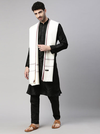 Men farhat Woven Design Shawl (Size: 127x254 cms, White  Color)