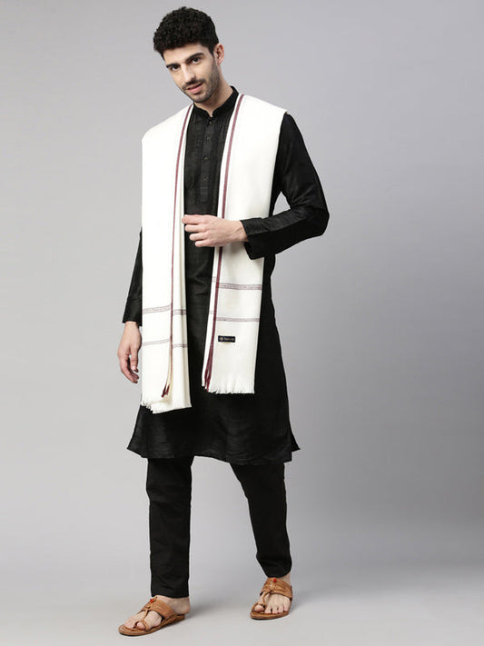 Men farhat Woven Design Shawl (Size: 127x254 cms, White  Color)