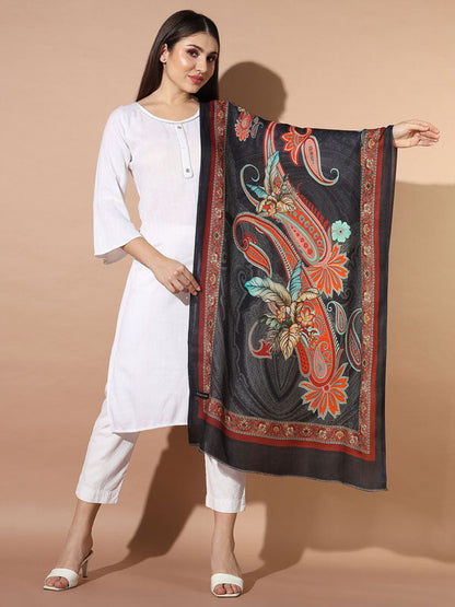Women's Zarbaft Multicoloured Printed Stole (Size : 71X203 CM)