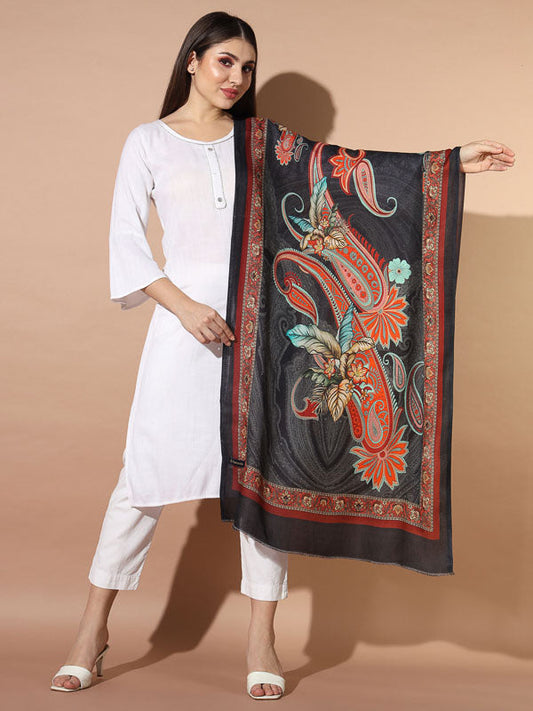 Women's Zarbaft Multicoloured Printed Stole (Size : 71X203 CM)