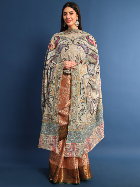 Women Fiza Kalamkari Embroidered Shawl (Size: 115x230 CM)