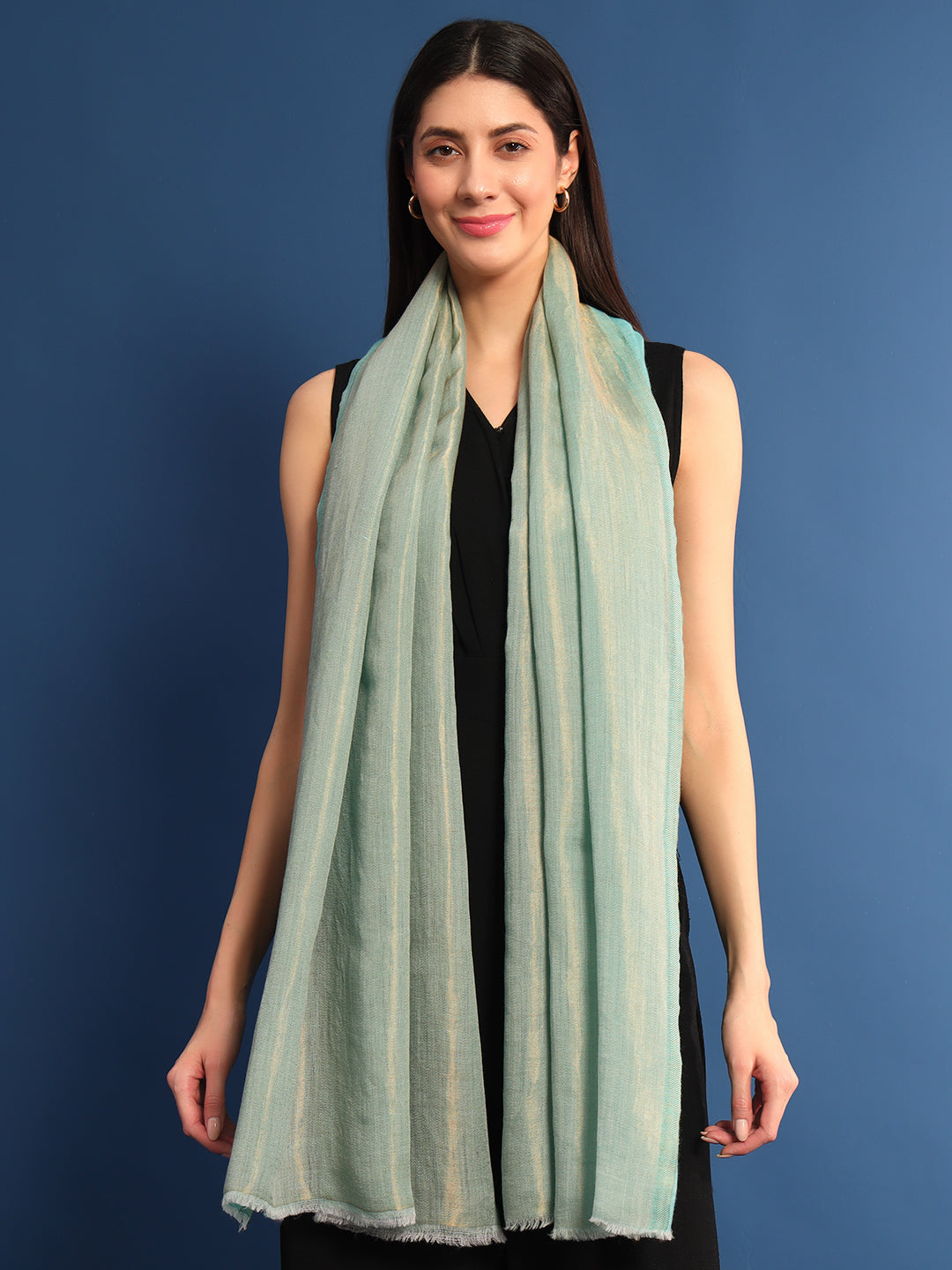 Pashmoda Womenƒ??s Zarish Reversible Zari Moonlight Fine Wool Stole (Size: 71x203 Cm)