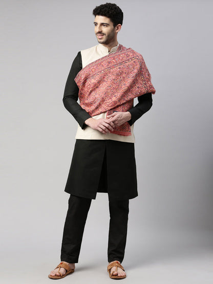 Men Gulzaar Kaani Woven Design Stole (Size 71X203 CM, Peach Color)
