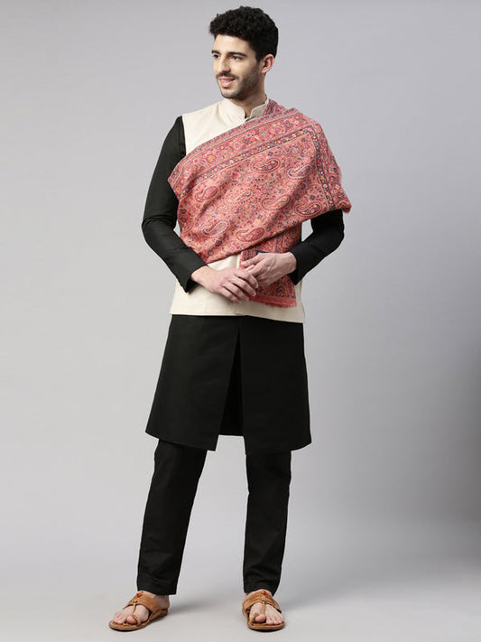 Men Gulzaar Kaani Woven Design Stole (Size 71X203 CM, Peach Color)