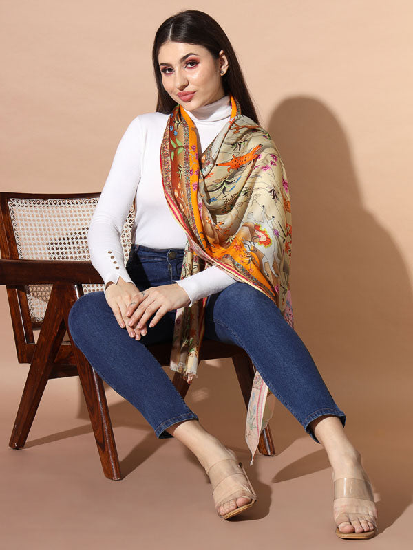 Women's Chaman Multicoloured Printed Stole (Size : 71X203 CM)
