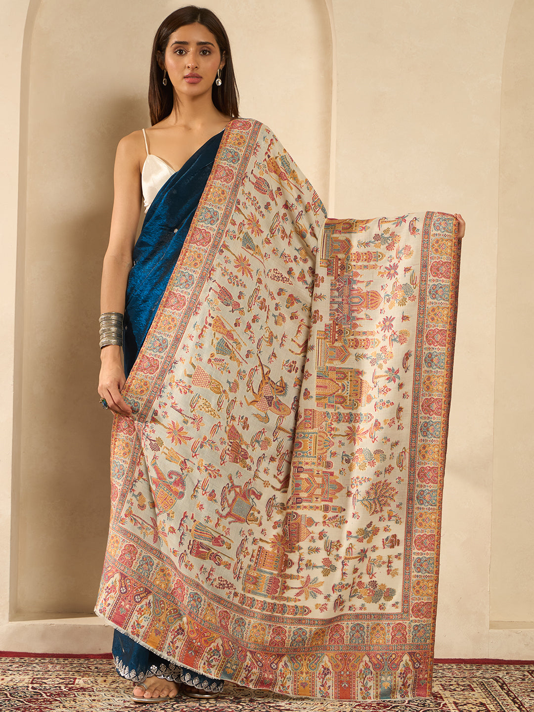 Women Gulrukh Zari Reversible Kaani Fine Wool Shawl