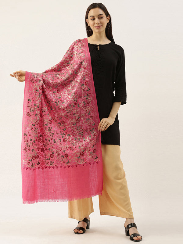 Women's Gulkaari 100% Pure Wool Nalki Embroidered Stole (Size 71x203 CM)