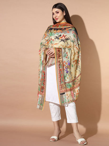 Women's Zarif Multicoloured Printed Stole (Size : 71X203 CM)