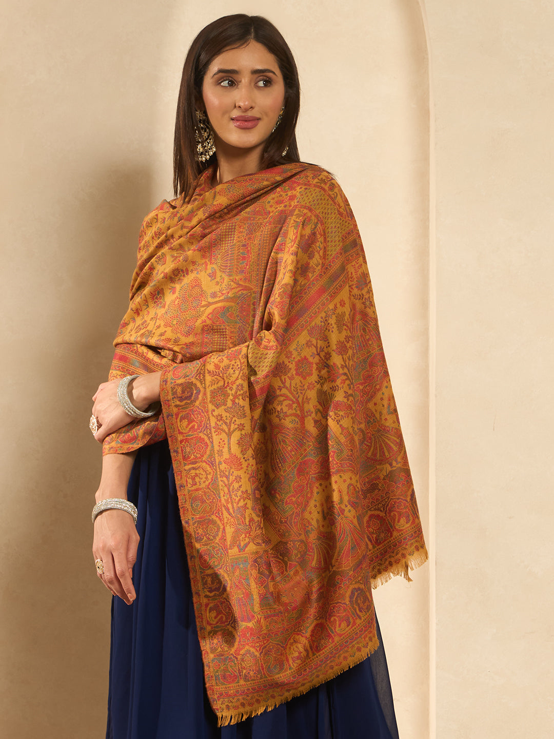 Women Shahi Manzar Kaani Wool Blend Kashmiri Shawl