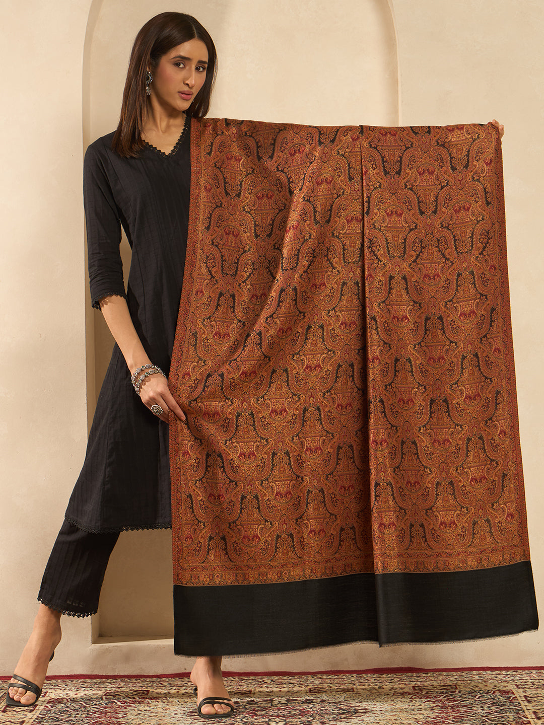 Women Gulnaar Royale Zari Reversible Kaani Fine Wool Shawl