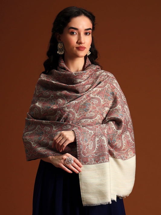 Women Gulnaar Royale Zari Reversible Kaani Fine Wool Shawl