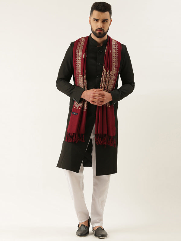 Menƒ??s Shalimaar Kashmiri Embroidery Stole ,Size 71X203 CM, Beige Color