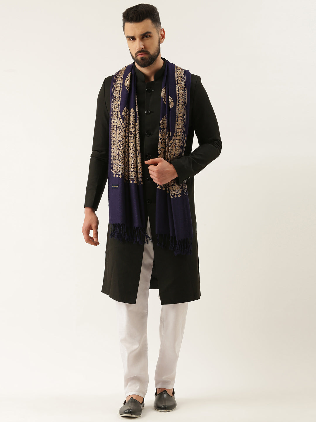 Menƒ??s Shalimaar Kashmiri Embroidery Stole ,Size 71X203 CM, Beige Color
