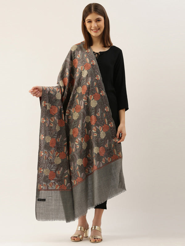 Women's Bahaar 100% Pure Wool  Aari Embroidered Shawl (Size : 101X203 CM)