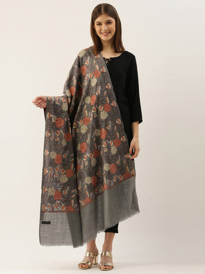 Women's Bahaar 100% Pure Wool  Aari Embroidered Shawl (Size : 101X203 CM)