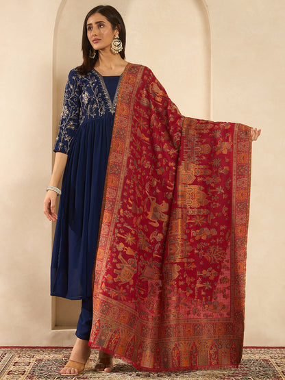 Women Gulrukh Zari Reversible Kaani Fine Wool Shawl