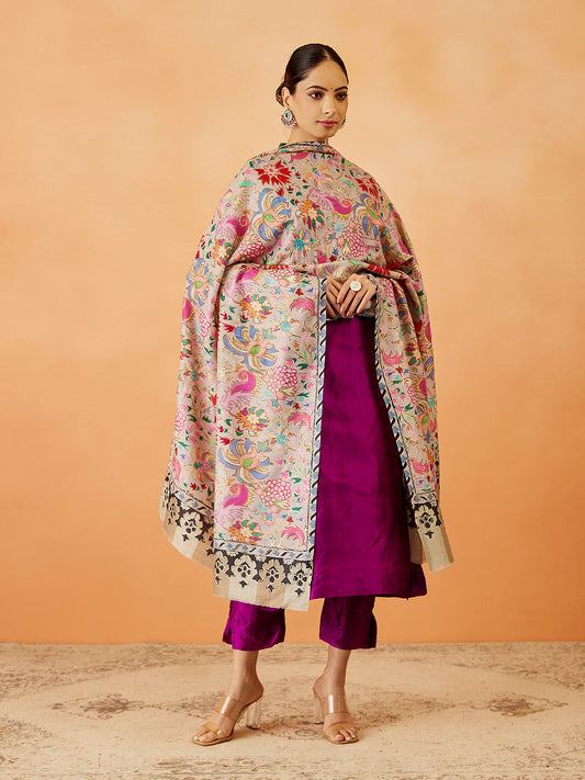 Women Shaheen Kalamkari Embroidered Shawl (Size: 101x203 CM)