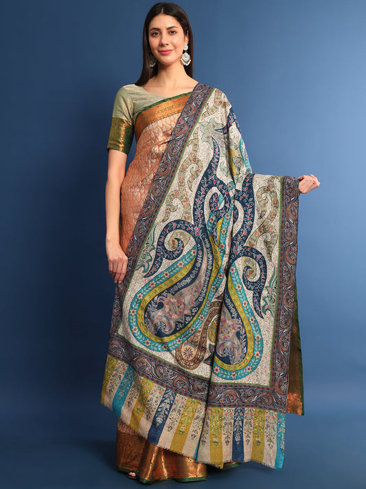 Women Mehar  Kalamkari Embroidered Shawl (Size: 115x230 CM)