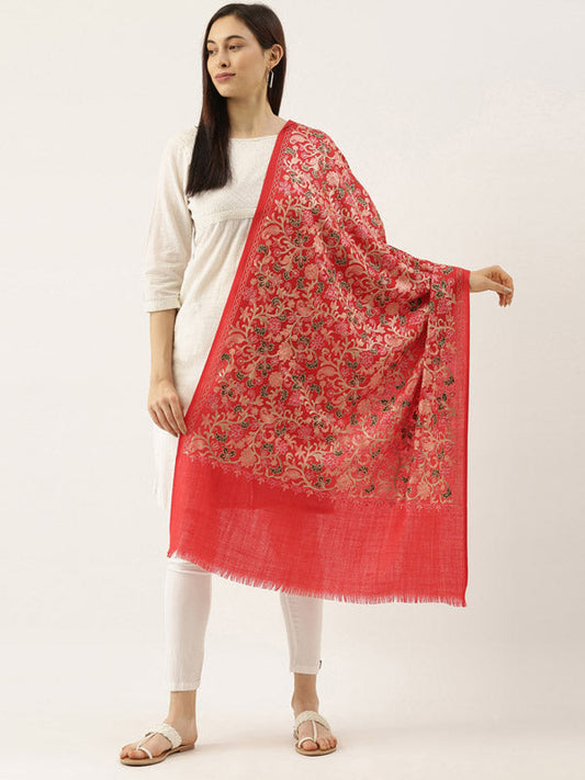 Women's Gulkaari 100% Pure Wool Nalki Embroidered Stole (Size 71x203 CM)