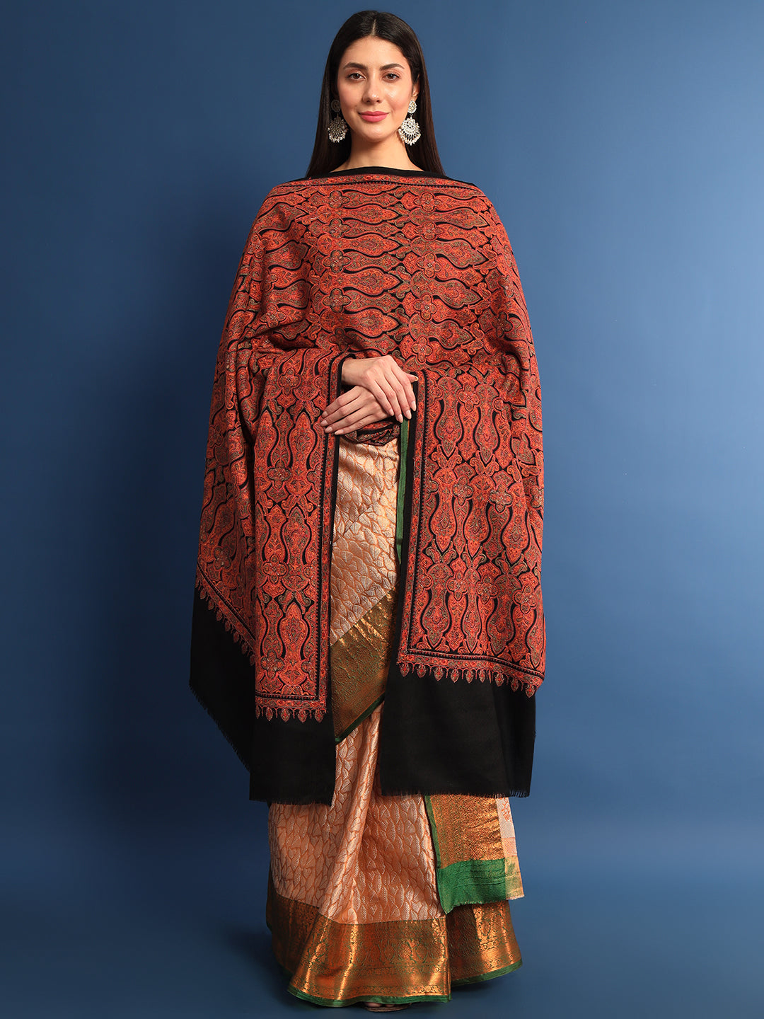Pashmoda Womenƒ??s Gulsheren  100% Fine Wool Sozni Hand Embroidered Shawl (Size: 101x203 Cm)