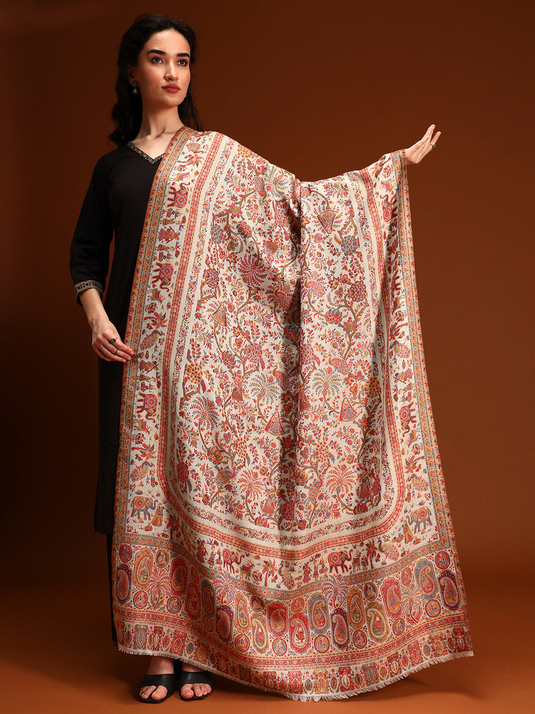Women Orchard Kaani Wool Blend Kashmiri Shawl