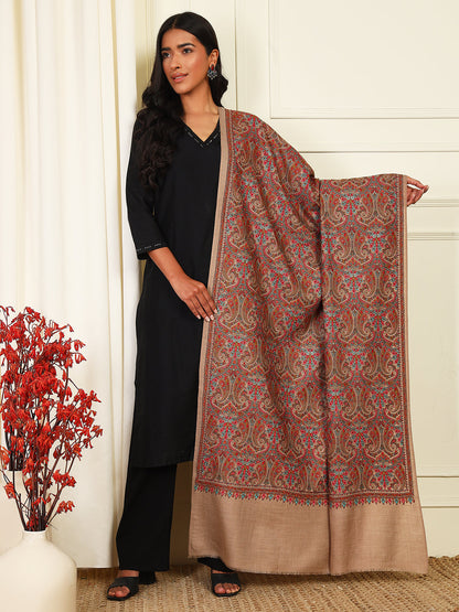 Pashmoda Womenƒ??s Aabroo 100% Fine Wool Sozni Hand Embroidered Shawl (Size: 101x203 Cm)